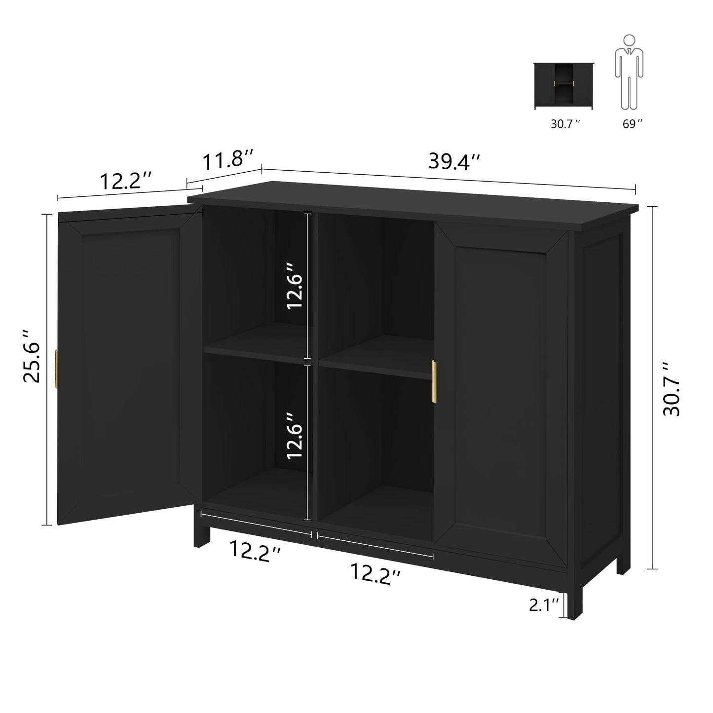 TaoHFE Black Buffet Cabinet,Modern Narrow Sideboard Buffet Cabinet Wooden Side Table with Storage,Black Accent Cabinets for Living Room