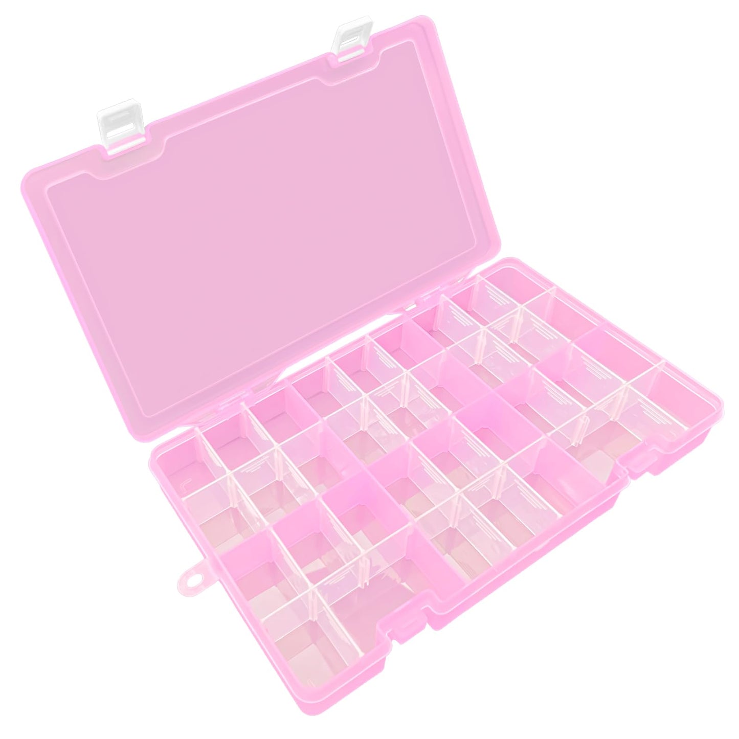 DUOFIRE Plastic Organizer Container Storage Box Adjustable Divider Removable Grid Compartment Big Clear Slot Box for Jewelry Beads Earring Container Tool Fishing Hook Small Accessories, Pink 34 Grids