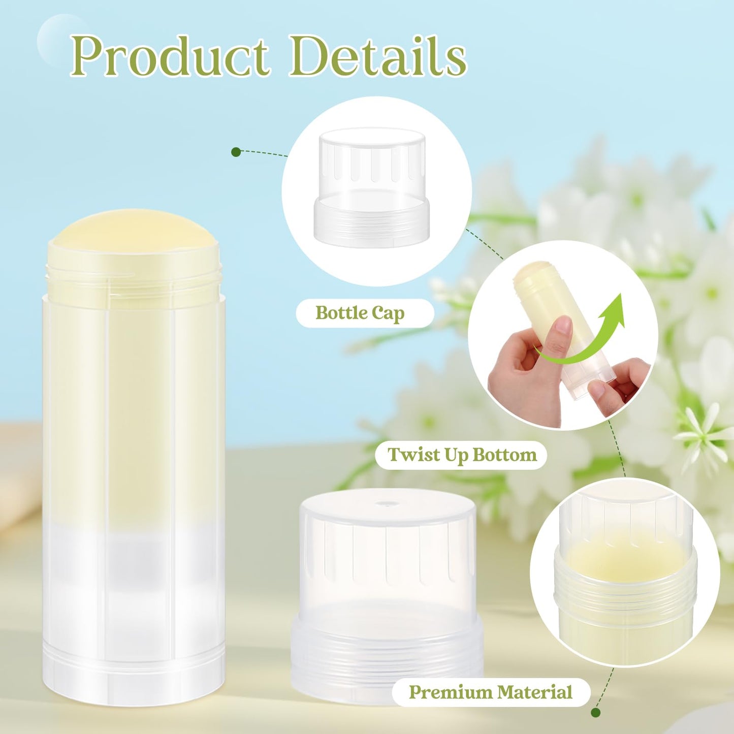 Teenyyou 30 Pcs 60ml/2oz Empty Deodorant Containers Twist Up Filling Bottle Refillable Plastic Deodorant Holder Tube for Homemade Lipstick Sunscreen Balm Lotion Bar (Translucent)