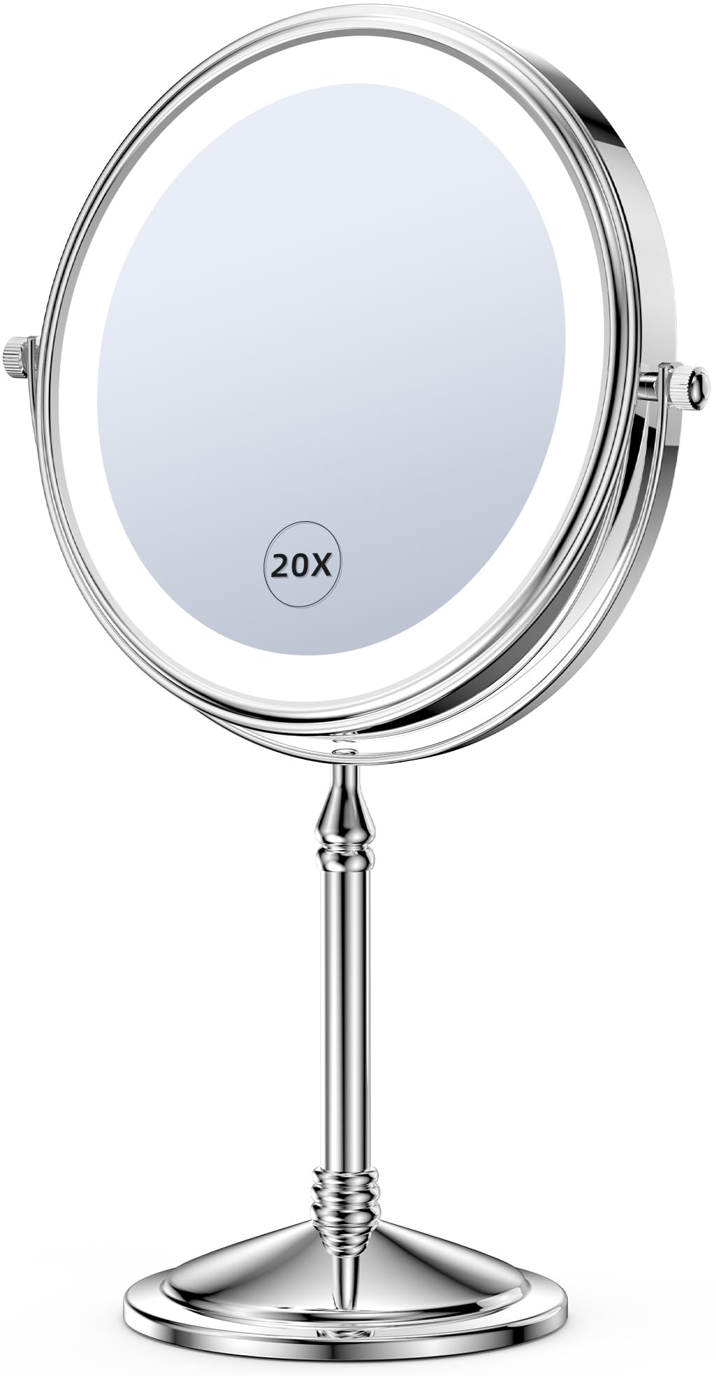 DOWRY 4000 mAh Rechargeable Lighted Makeup Mirror 20x Magnification Vanity Mirror Tabletop Two-Sided Swivel Gifts for Women Wife Mom Teengirls Mothers Day Chrome