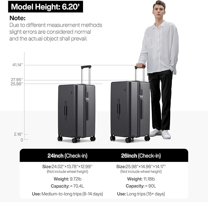 mixi 24'' Plus Trunk Luggage Medium Checked Luggage PC Hard Shell Rolling Travel Suitcases with Spinner Wheels & TSA Lock, Rock Gray