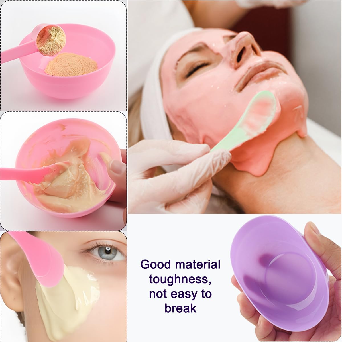 37 Pcs Face Mask Mixing Bowl Set, 5 Plastic Mask Bowl 5 Headbands, 10 compressed Facial sponges 5 Facial Mask Fan Brushes10 facial spatula and 2 Measuring Cups, Esthetician Supplies Tool Kit