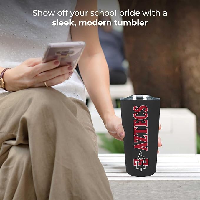 Campus Colors NCAA Stainless Steel Tumbler perfect for Gameday - 18 oz - Double Walled - Keeps Drinks Perfectly Insulated (San Diego State Aztecs - Black)