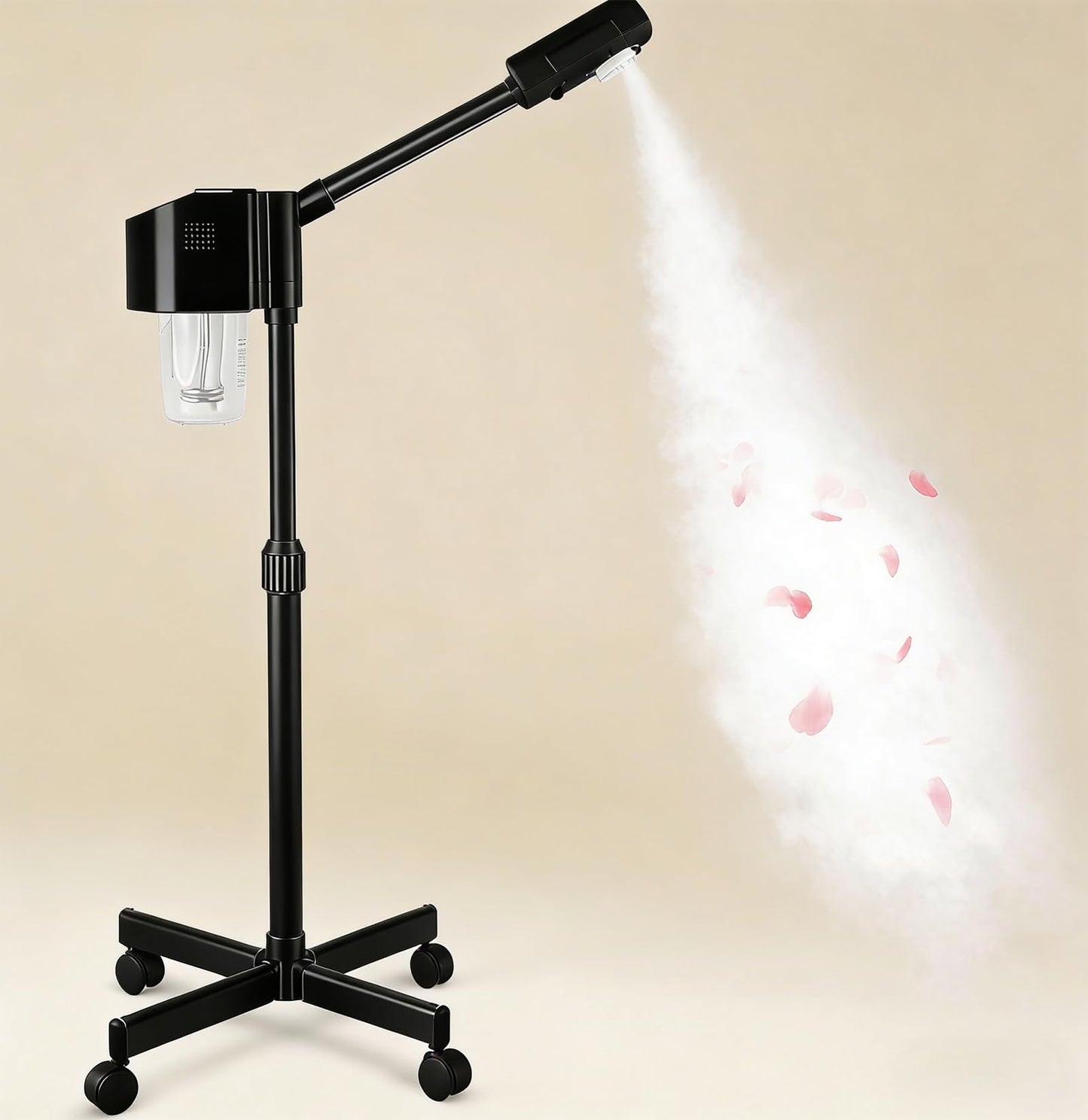 Professional Facial Steamer, Ionic Ozone with Hot Mist, Estheticians Steamer on Wheels with Timer Function, SPA & Home (Black)