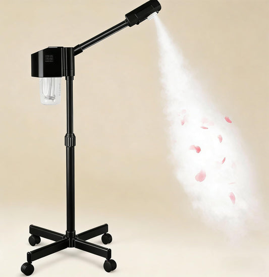 Professional Facial Steamer, Ionic Ozone with Hot Mist, Estheticians Steamer on Wheels with Timer Function, SPA & Home (Black)