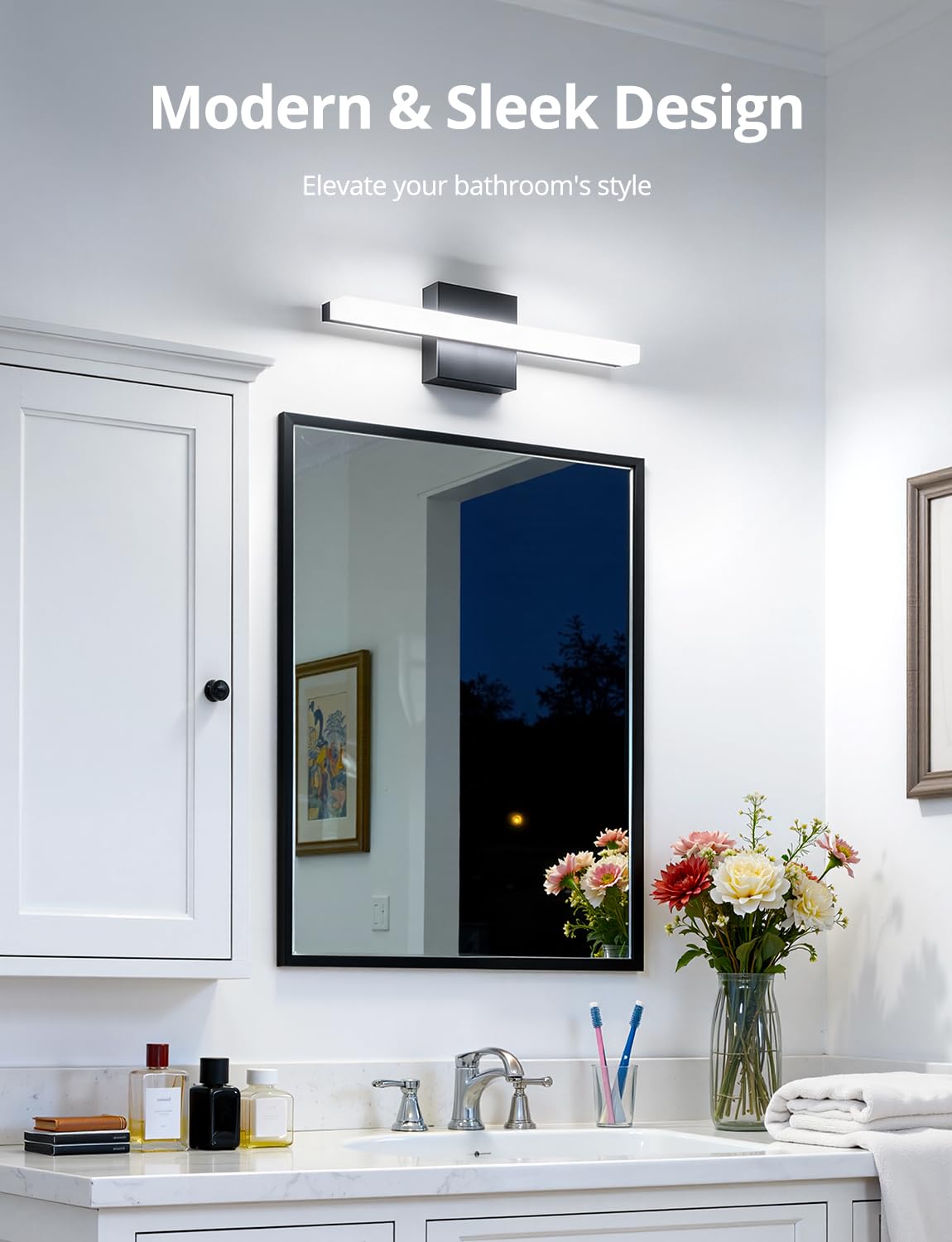 Combuh Black Bathroom Light Fixtures Over Mirror Lighting Gentle, 9W 16 Inch Modern LED Small Vanity Lamp Bar IP44 Slim Linear Bath Wall Sconces for Restroom Indoor Cool White 6000K