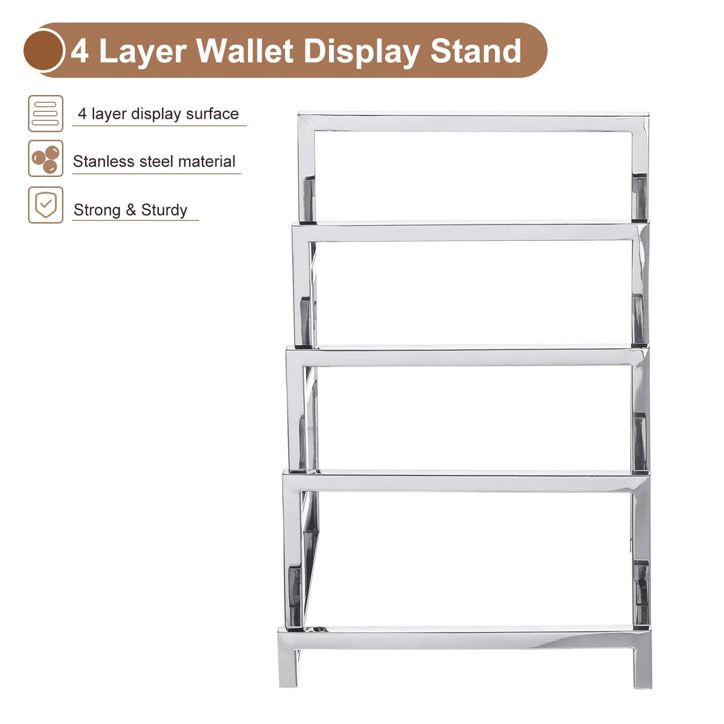 uxcell Clutch Purse Display Stand 4 Layer Wallet Display Rack Metal Clutch Holder Riser for Home Retail Store Supplies - Silver