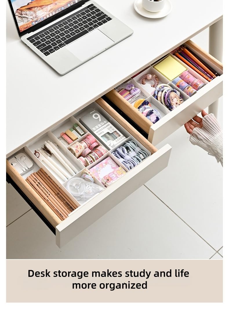 9 Compartments 4-Way Expansion Drawer Storage Box - Removable Divider for Space Saving and Organization for Cosmetics, Kitchen Utensils and Office Desk Essentials