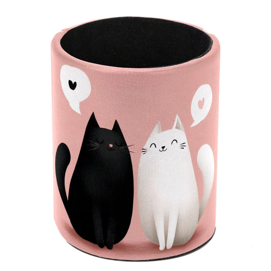 Black and White Cats Pen Holder Pencil Organizer for Desk, 3.1” x 3.1” x 3.9” Pencil Cup Office Supplies, Large Capacity Cute Pen and Makeup Brush Holder for Home, School, Desktop