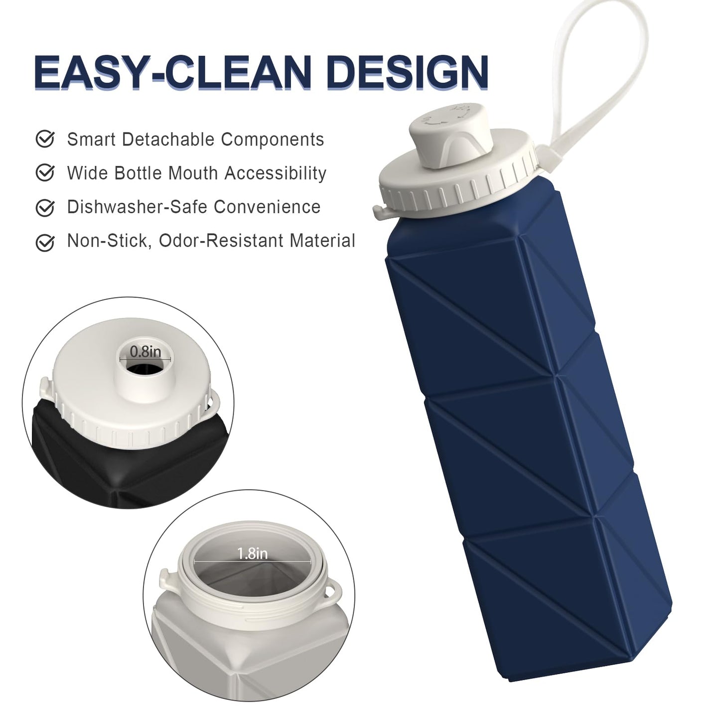 BEAUTAIL Collapsible Water Bottles 20.6oz, Silicone Foldable Portable Travel Water Bottle, BPA-Free, Leakproof Reusable for Traveling Camping Hiking Sports Outdoor, 2 Pack (Black+Dark Blue)