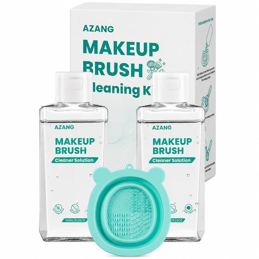 AZANG Makeup Brush Cleaner Solution for Brushes, Sponge and Puff, 2 Pack 150ML Deep Cleaning Brush Shampoo with Silicone Cleaning Mat Bowl, Quick Dry, No Residue-130 Milliliters