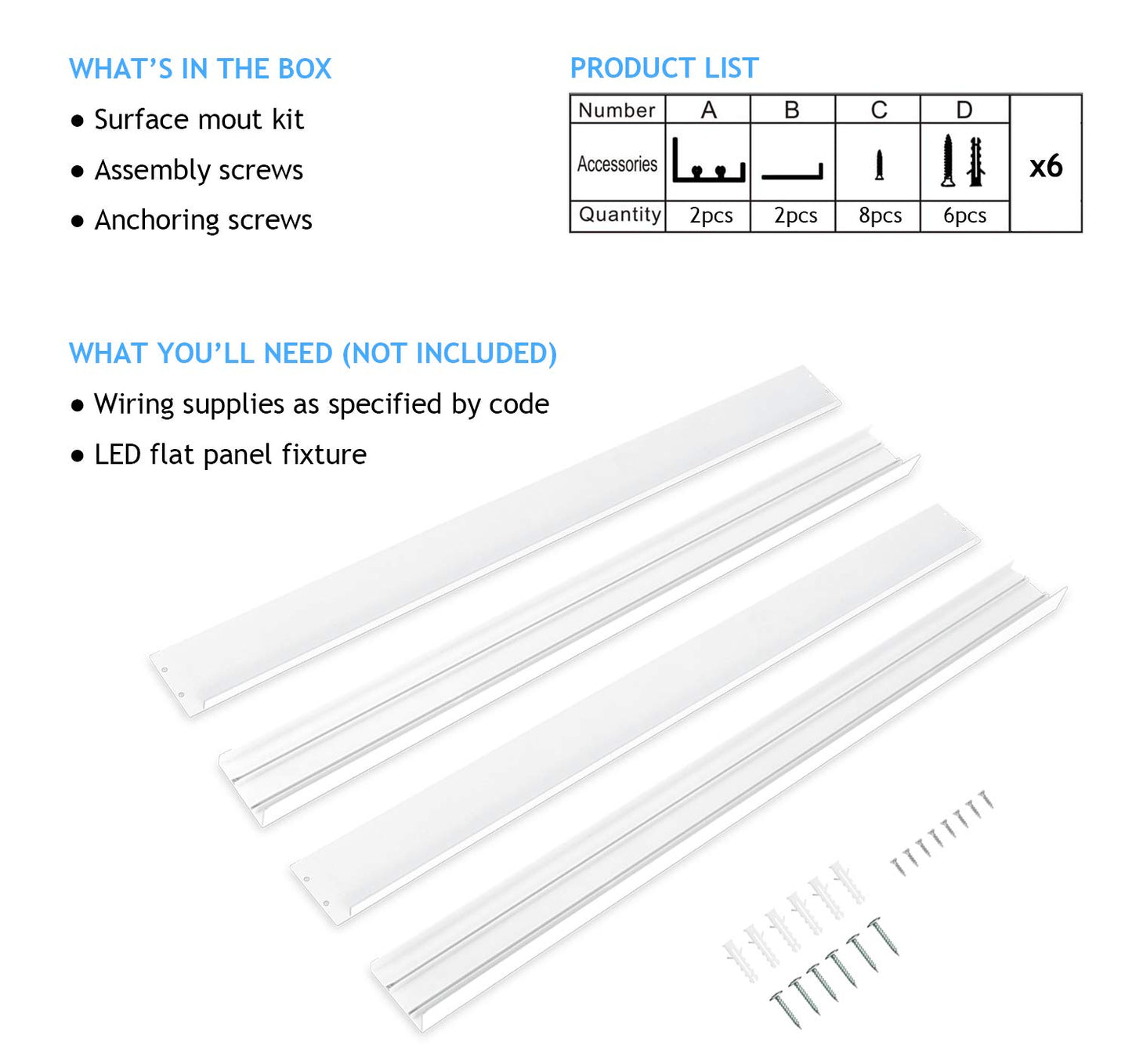 VocgoUU 6 Pack 2x2 Surface Mount Kit for LED Flat Panel Light - Aluminum 24x24 inch Ceiling Frame Kit, Not Include LED Panel Light