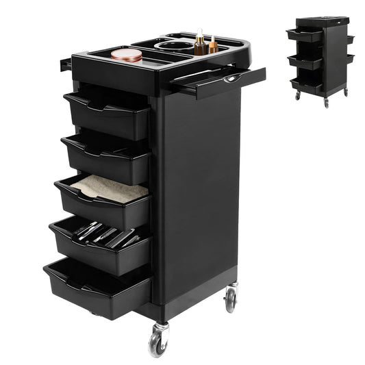 EBANKU Salon Beauty Rolling Trolley Cart Black Hair Salon Storage Cabinet Barber Organizer Tool Multi Drawers Rolling Cart with 4 Universal Wheels Hair Salons Supplies