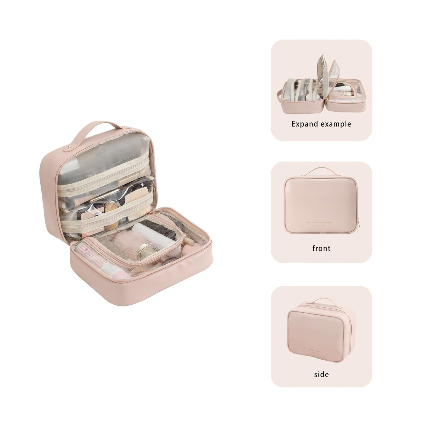 RIGHT AWAY Travel Toiletry Bag for Women, Makeup Bag& Cases, Waterproof Makeup Organizer Cosmetic Bag with Compartments,Portable Make Up Bag for Travel Size Toiletries,Skincare,Brushes Set,Pink