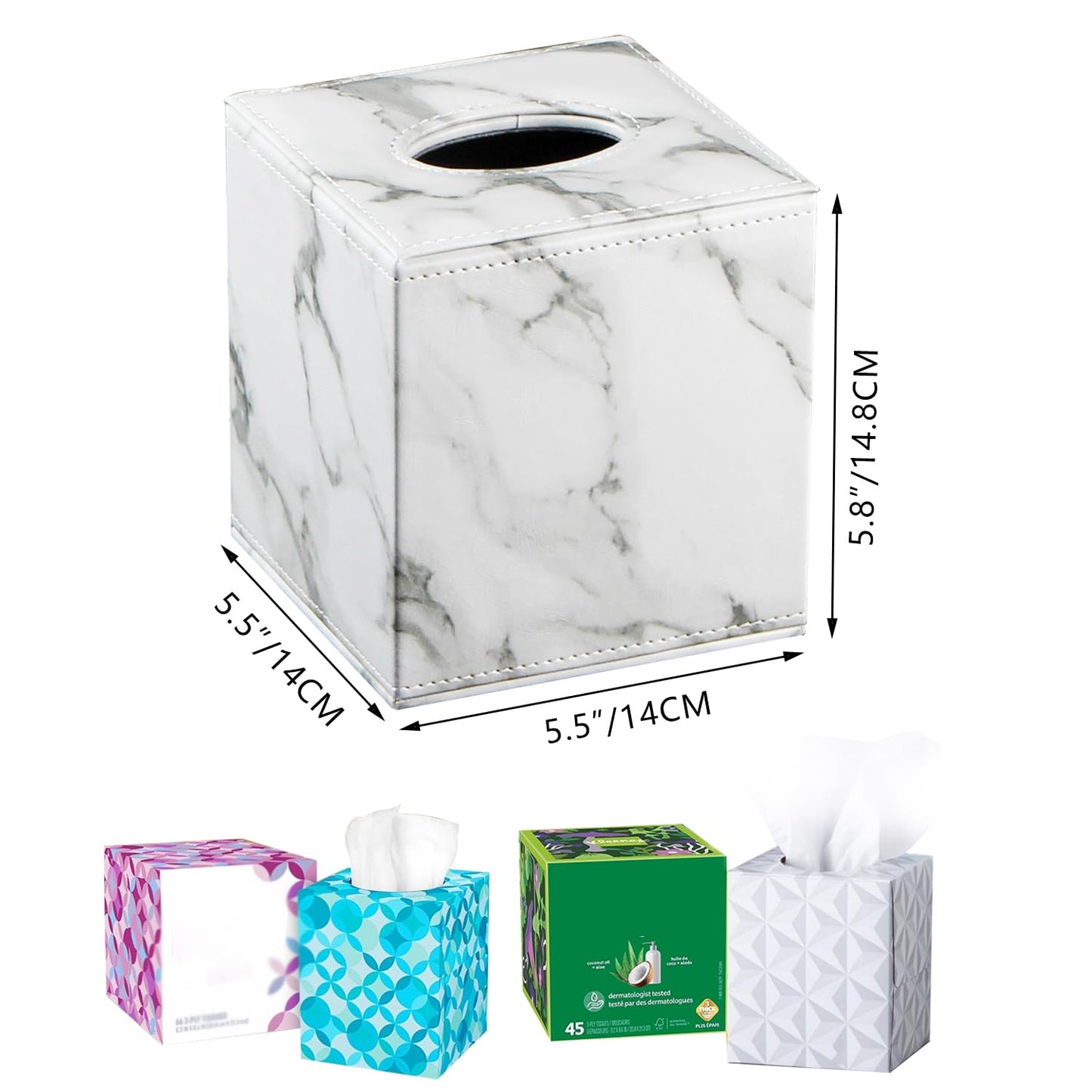 Leather Tissue Box Cover Square,Decorative Cube Tissue Box Holder with Magnetic Bottom,Facial Paper Organizer Table Napkin Case Dispenser for Bathroom,NightStand,Coffee Car,Home,Office