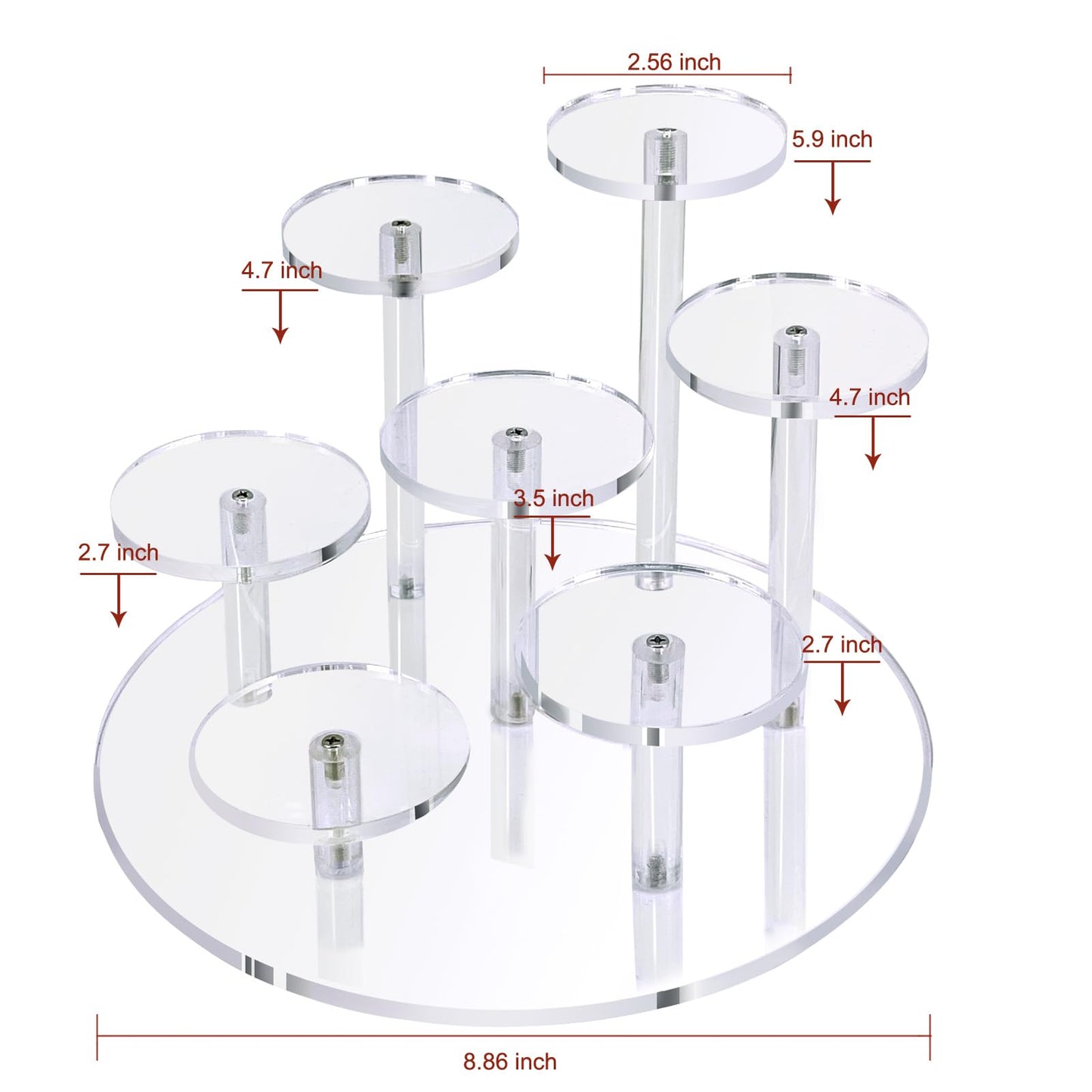 Eco Moda Acrylic Display Stand - 7-Tier Action Figure Stand - Multilevel Acrylic Risers for Display - Collection Organizer Holder for Figures, Collectibles, Toys and Dolls, Jewelry (Round-Clear8.8)