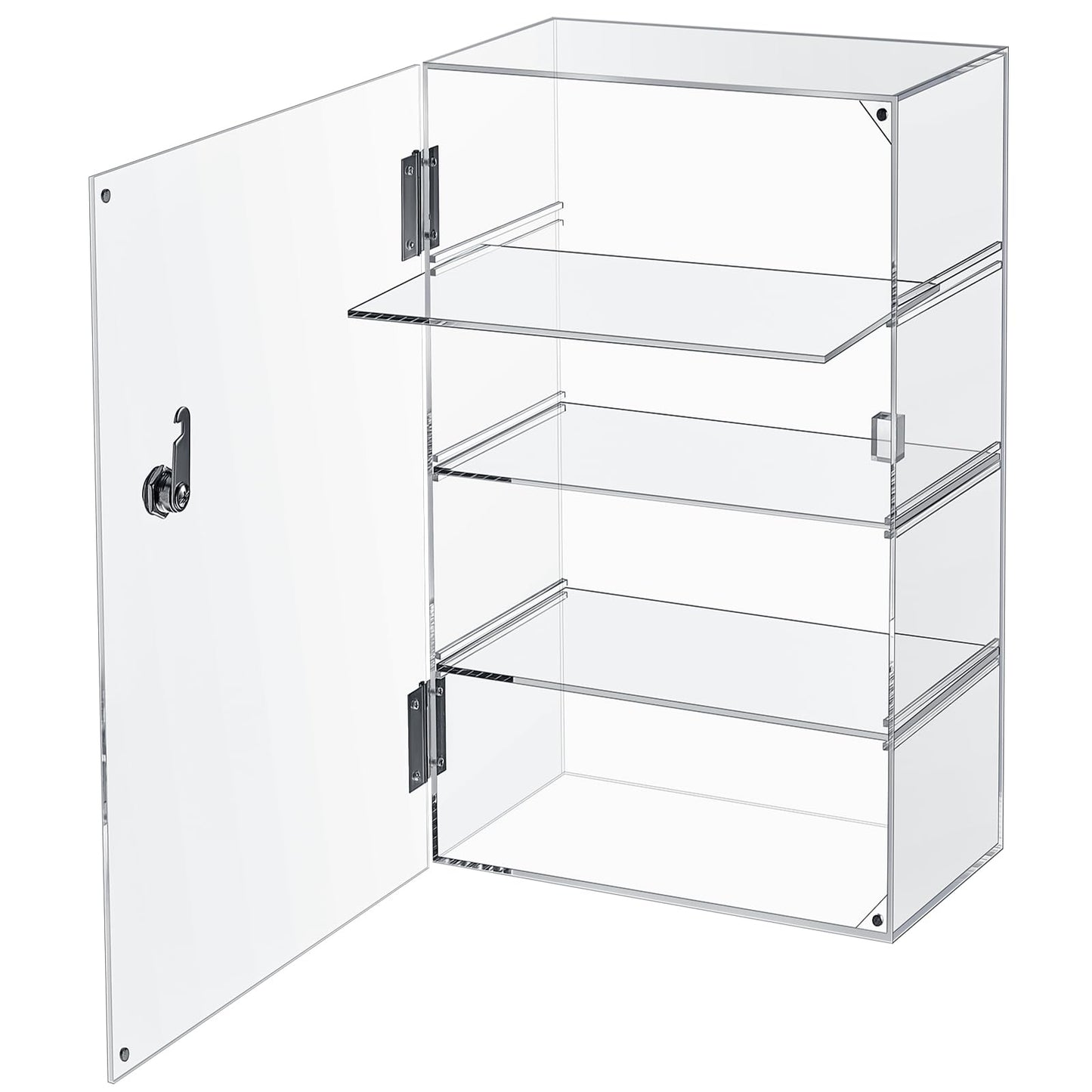 Barydat Acrylic Display Case with Lock Key Countertop Display Case Clear Showcase Display Cabinet Multi Functional Safe Storage Box for Retail Store (Removable 4 Tier,11.8 x 5.9 x 18.9 Inch)