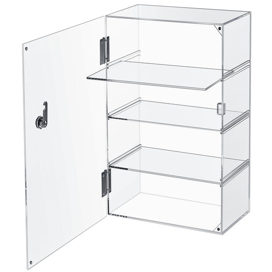 Barydat Acrylic Display Case with Lock Key Countertop Display Case Clear Showcase Display Cabinet Multi Functional Safe Storage Box for Retail Store (Removable 4 Tier,11.8 x 5.9 x 18.9 Inch)