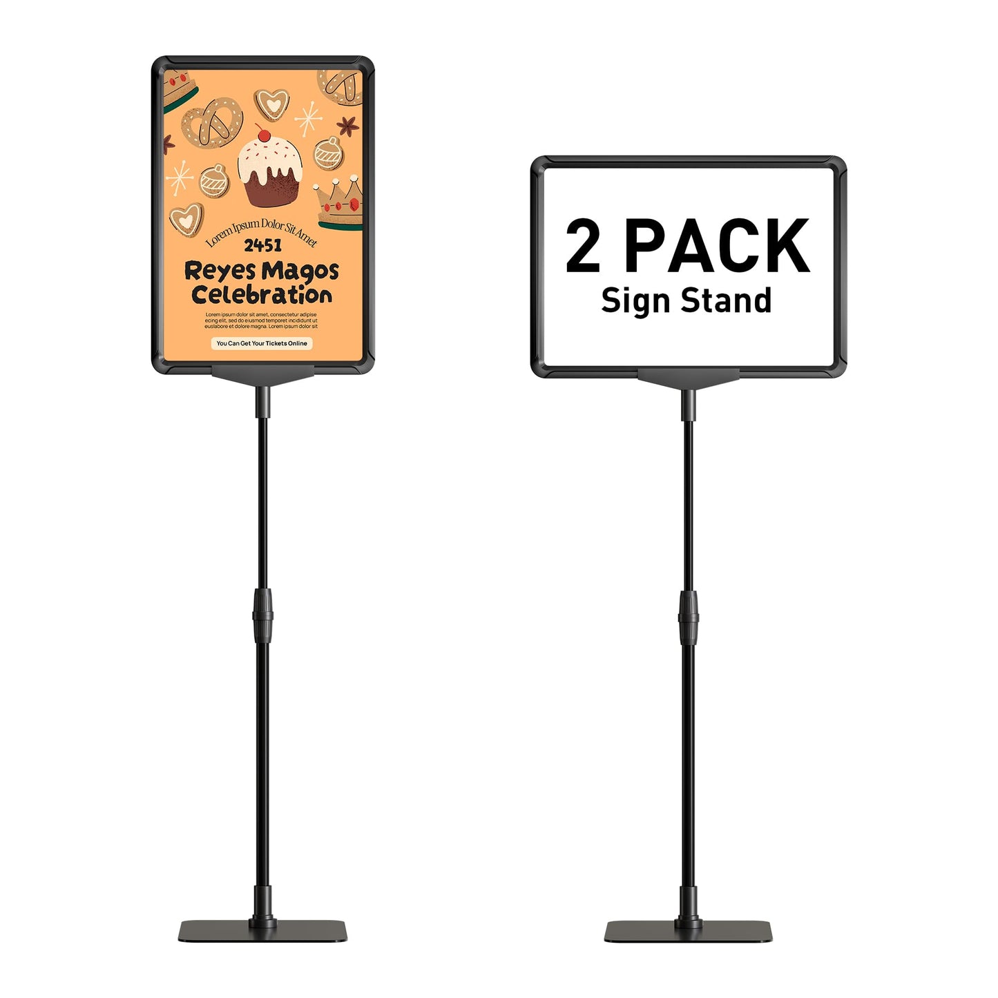 RANDUN Sign Holder Stand 8.5x11 inch Sign Stand for Display Tabletop Advertising - Poster Sign Stands Adjustable Floor Standing Sign Holder Signage Stand - Menu Holder Stand 2 Pack
