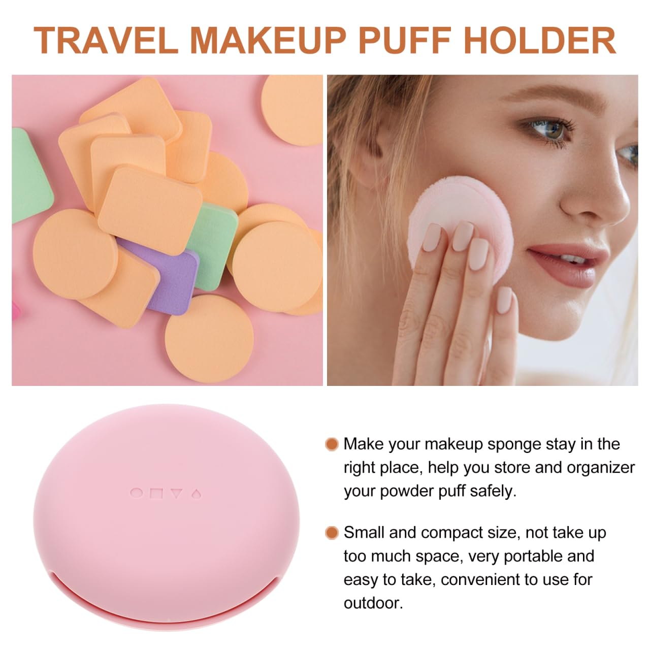 Healeved Travel Powder Puff Case Compact Silicone Makeup Sponge Holder Portable Makeup Puff Storage Box for Women and Girls