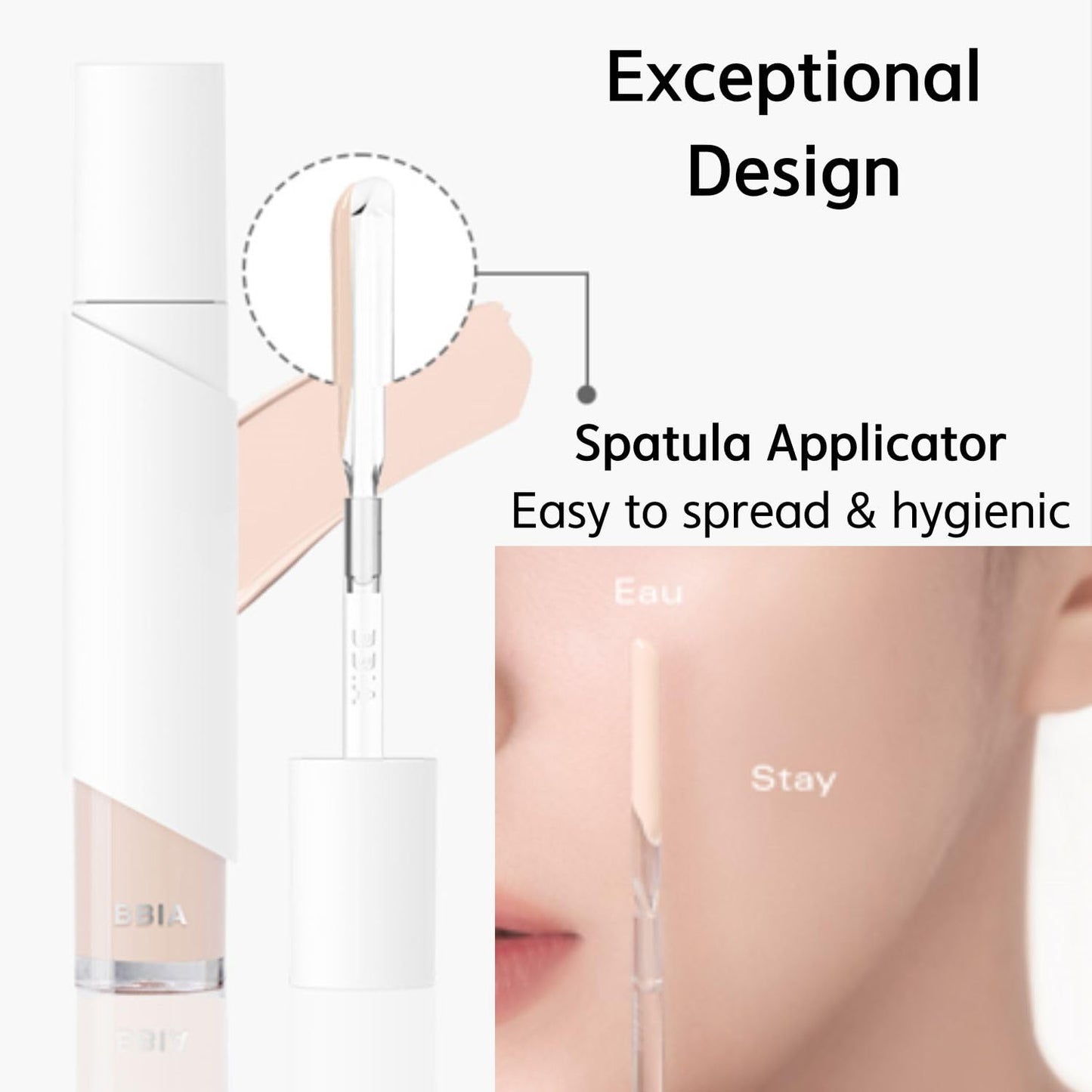BBIA EAU Stay Concealer - All Day Fitting Natural Coverage Liquid Concealer, Spatula Applicator Tip, Comfortable Lightweight & Longlating, High Fitting, Vegan, Korean Makeup (21 LIGHT, Pack of 1)