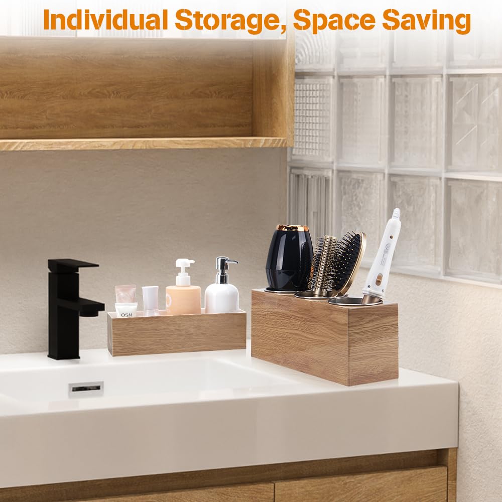 GFWARE Hair Tool Organizer - Bathroom Vanity Organizers and Storage, Hair Styling Accessories Hot Tools Organizer Hair Dryer, Blow Dryer, Curling Iron, Flat Iron, Hair Straightener, Wood