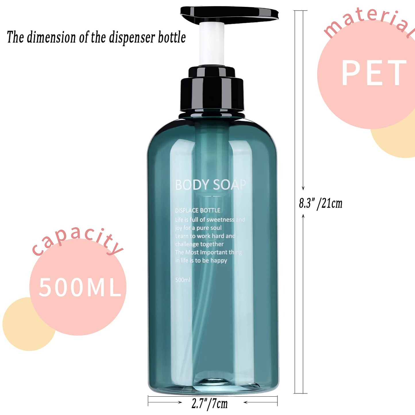 Shampoo and Conditioner Dispenser Bottles-3pcs 16.9oz Plastic Empty Refillable Pump Lotion Bottle Containers Set for Guest Bathroom Shower Body Wash, Reusable Cosmetic Labeled Bottles, Blue