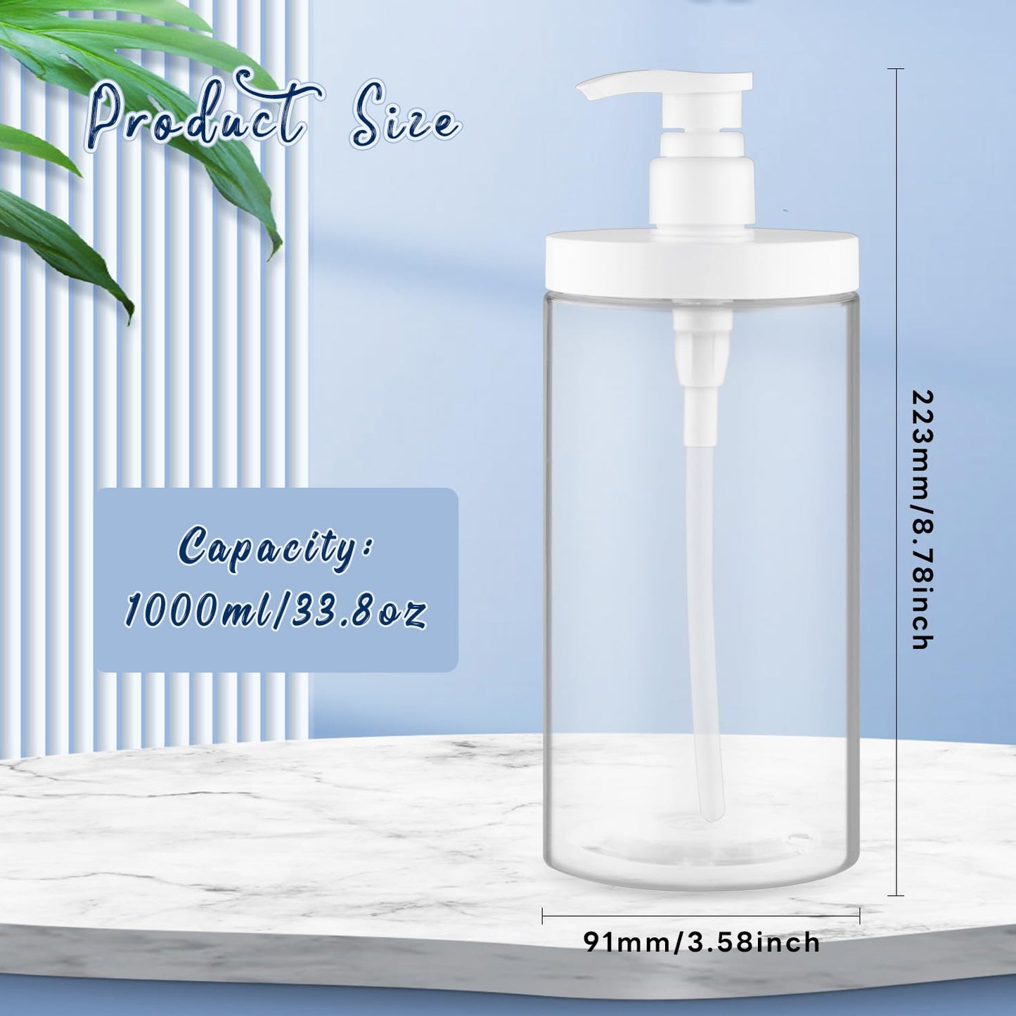 4 Pcs Pump Press Bottles Clear Plastic Shower Shampoo Bottles Empty Refillable Pump Dispenser for Lotion Soap Body Wash - 1000ml/34oz