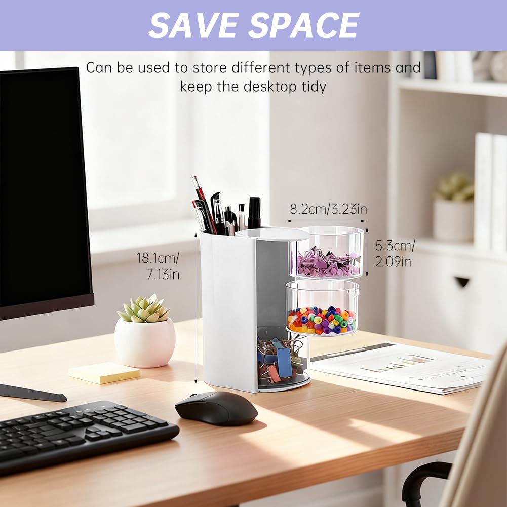 WeiLingBo 3-Layer Hair Accessories Organizer with Hair Brush Holder,Rotatable Makeup Brush Holder for Necklaces,Earring, Bracelet,Ring,Desktop Organizer Case for Cotton Swab(White)