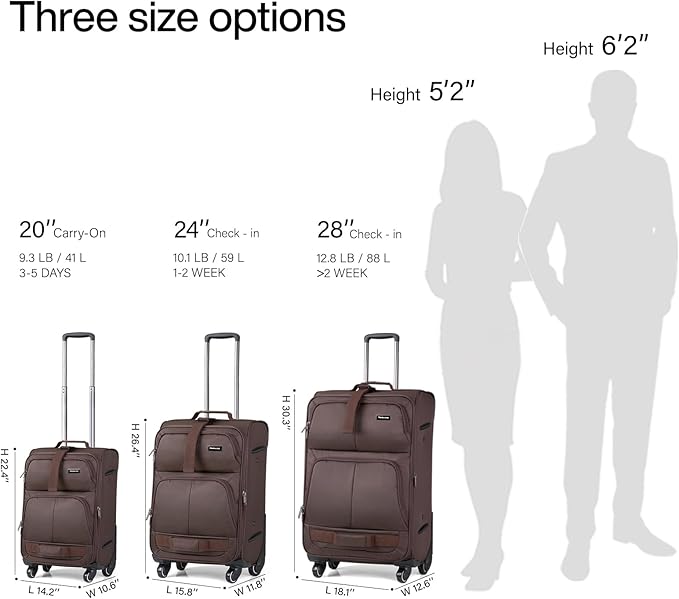 Hanke 3 Piece luggage Sets Softside Expandable luggage with Spinner Wheels TSA Lock,Travel Lightweight Luggage Sets,Coffee