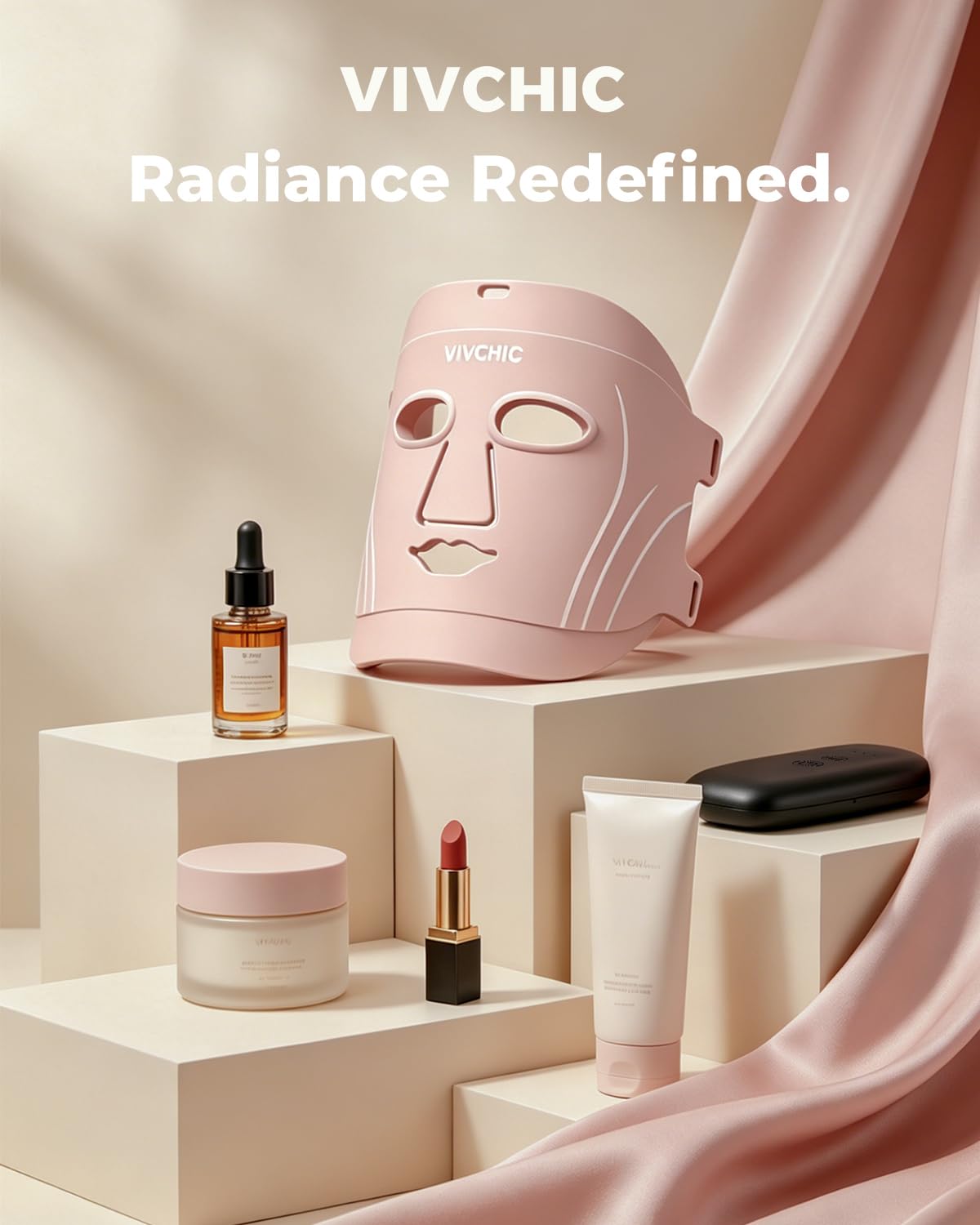 VIVCHIC LED Face Mask, FDA Cleared Red Light Therapy Mask with 62 LEDs & 496 Light Beams for Full Face Coverage, 630nm Red & 850nm Near Infrared Light, Anti Aging Skin Care Device