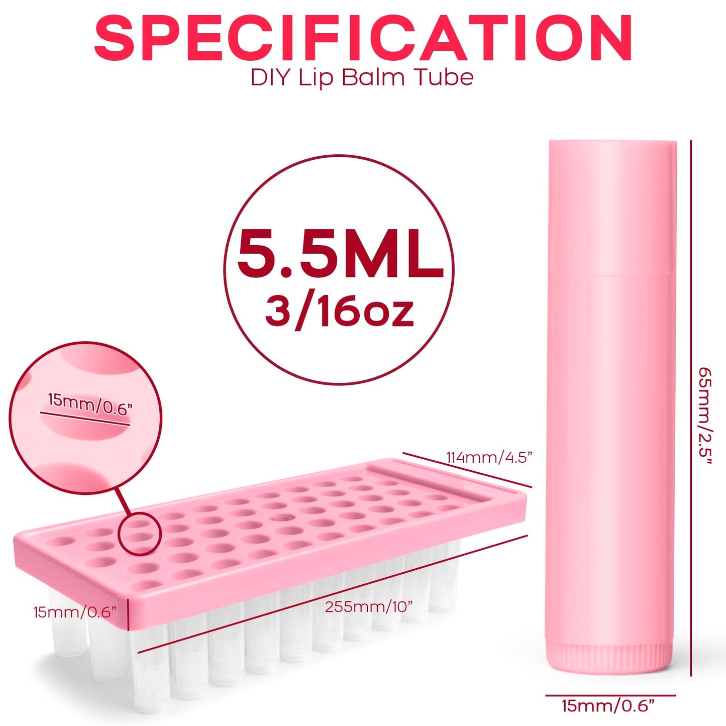 Lip Balm Tubes Kit with Tray and Scraper - 50 Pack 5.5ml (3/16 Oz) BPA-Free Lip Balm Containers, Leak-Free Empty Lipstick Tubes for DIY Lip Tube Filling Making Kits