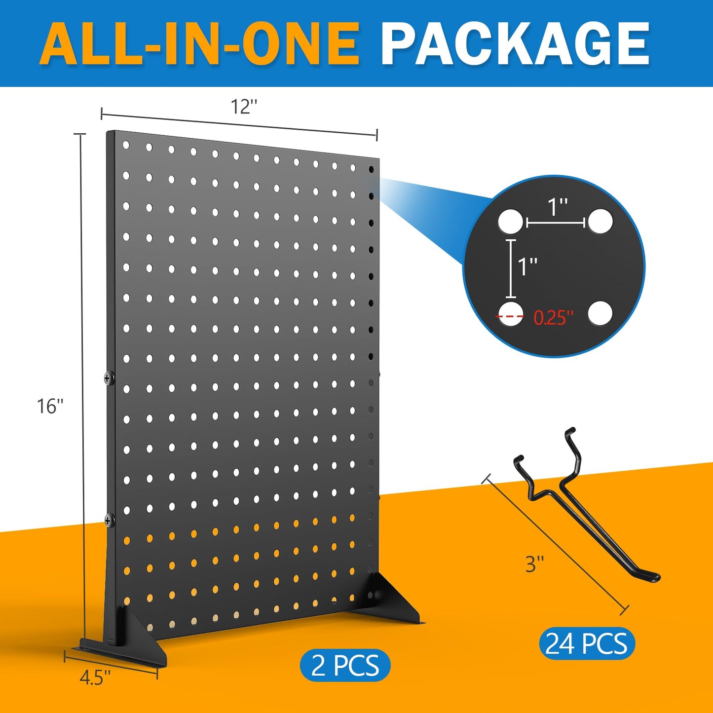 Feeloco Peg Board Display Stand for Vendors, 2Pcs Black Pegboard Display Stand with 24 Hooks, Free Standing Pegboard Display, Tabletop Hanging Display Stand for Craft Shows, Keychain, Jewelry(16*12 inch)