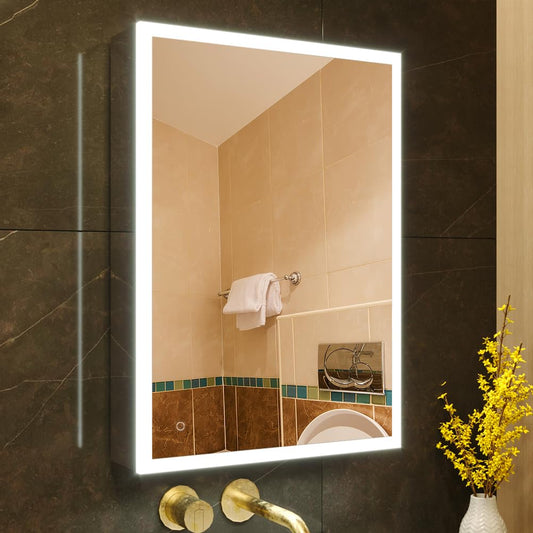 KWW LED Lighted Bathroom Medicine Cabinet with Sockets & USBs, Dimmable, 3 Color Light Makeup Mirror, Easy to Install, Wall Mounted Cabinet (Left hinge-20 * 28)
