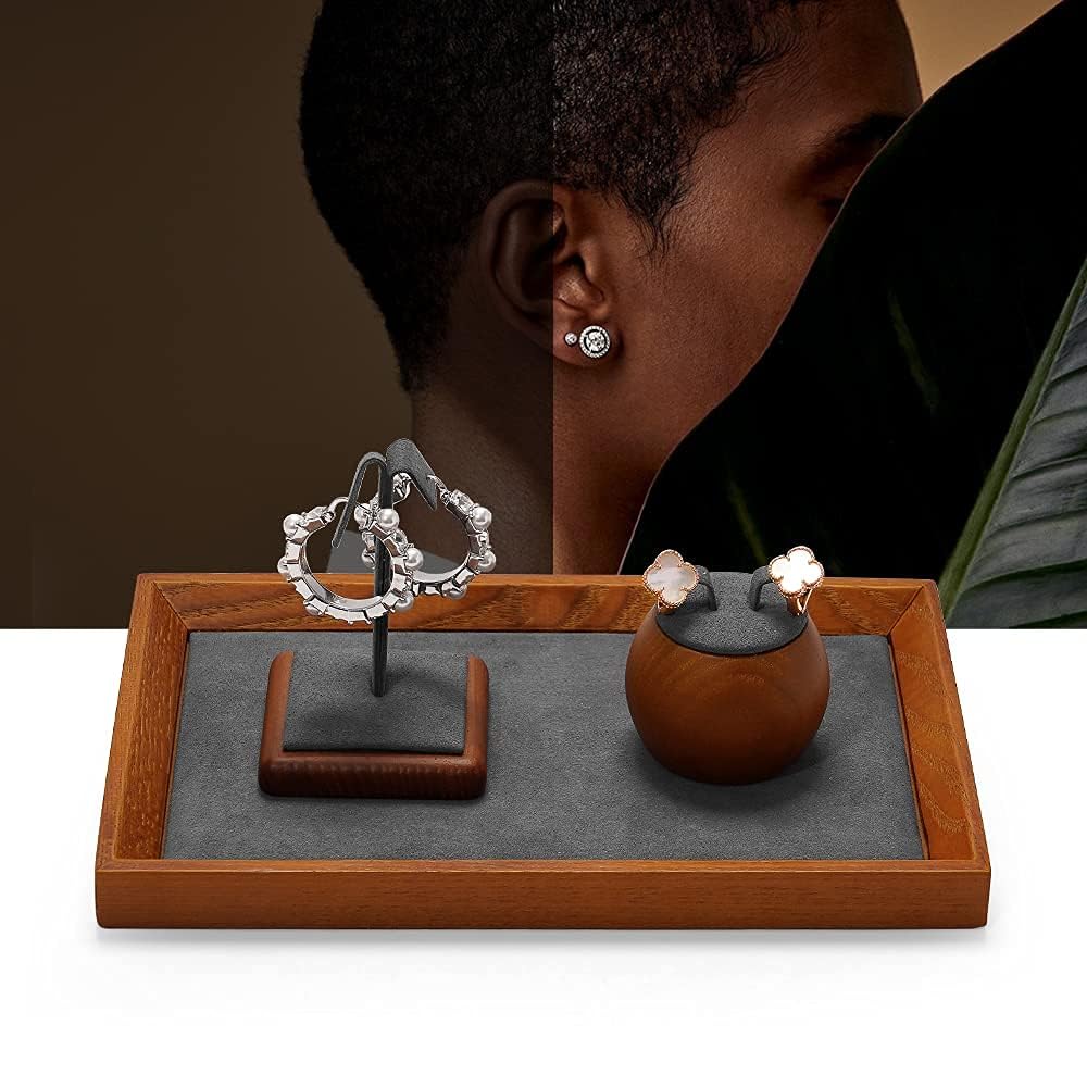Oirlv Solid Wood Small Jewelry Tray Trade Showcase Countertop Jewelry Display Trays Rectangle Vanity Tray(Grey, Small)