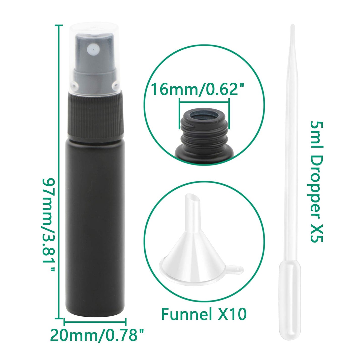 Kesell 10Pcs 10ml Spray Bottle Frosted Fine Mist Spray Bottle Refillable Perfume Atomizer Small Black Bottle Portable Sample Cosmetic Container for Travel