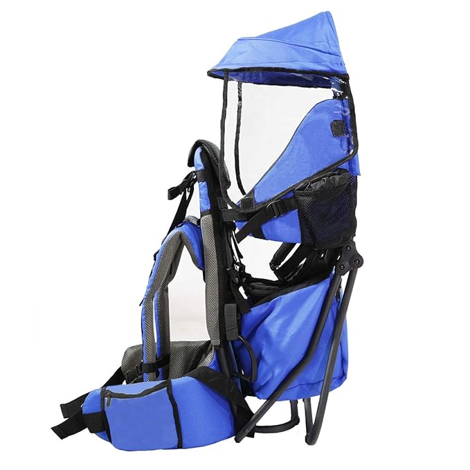 ClevrPlus Cross Country Baby Backpack Carrier, Blue, Toddler Hiking Backpack with Comfortable Seat, Adjustable Straps & Belt, Foldable Frame Lightweight Large Capacity Child Carrier for Outdoor