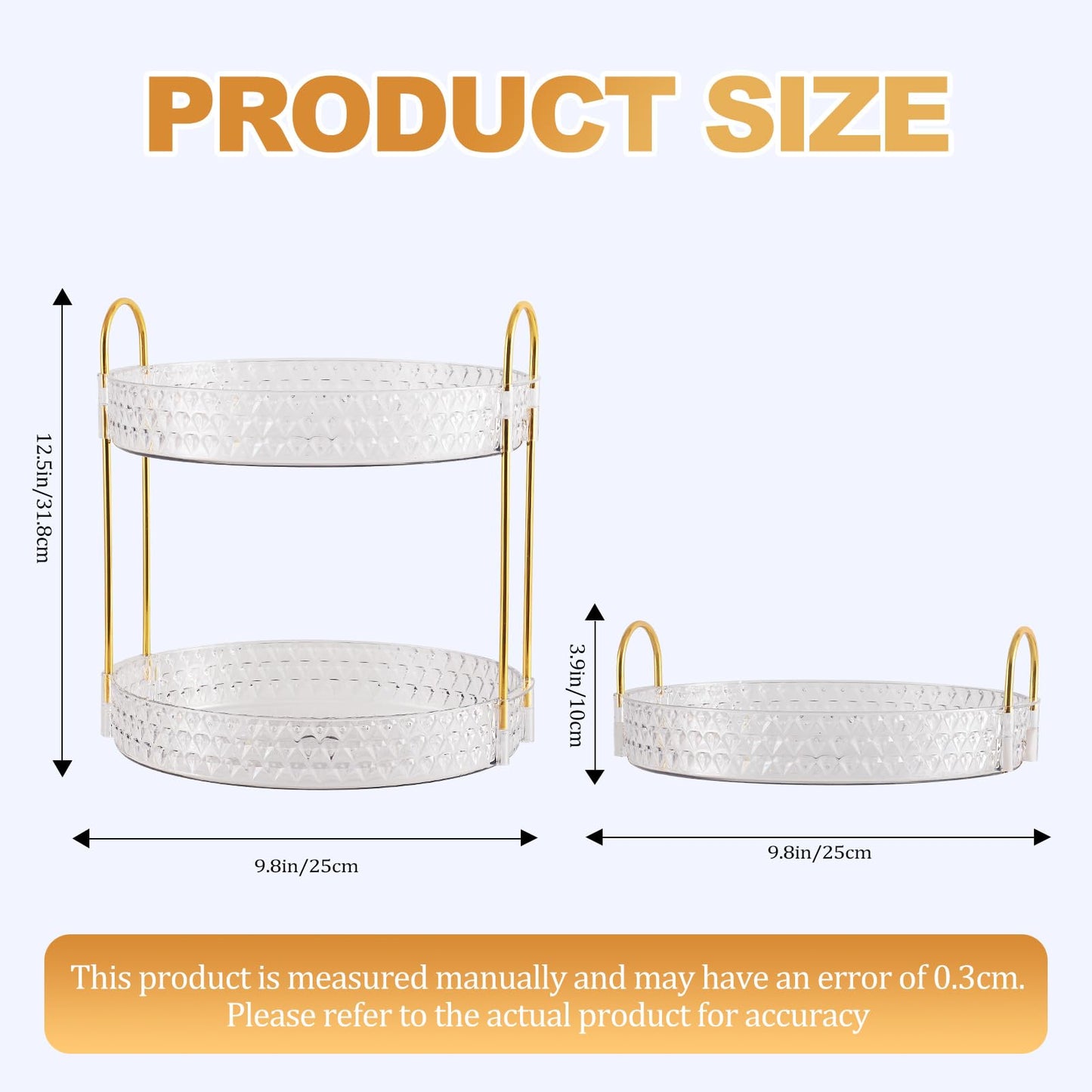 2 Tier Acrylic Lazy Susan Organizer, 360° Rotating Makeup orgaizer & Skincare Storage Tray, Clear Spinning Vanity Organizer for Bathroom Countertop, Cabinet, Dresser, Kitchen, Perfume Organizer