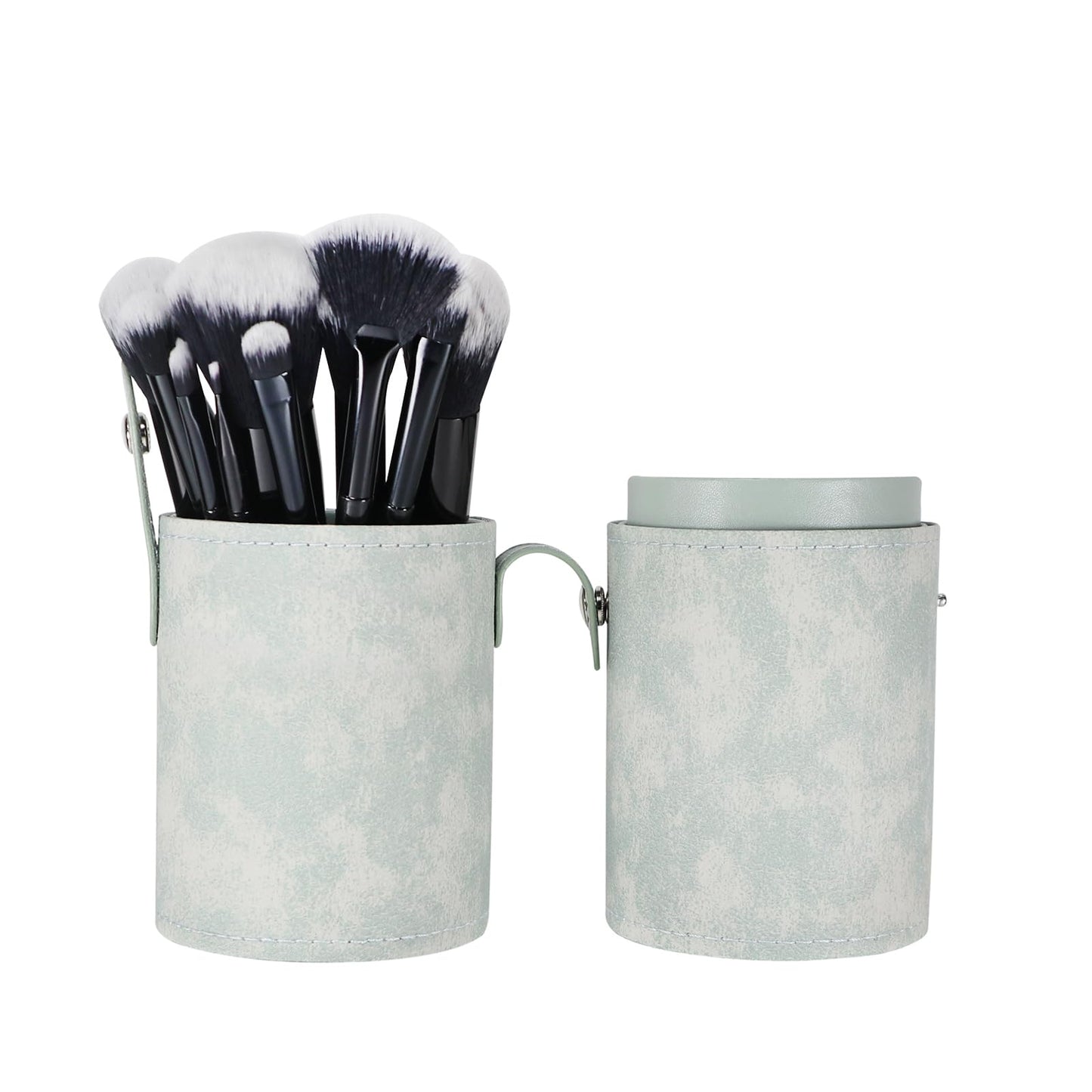 Kososuru Portable Makeup Brush Case,Pu Leather Makeup Brush Holder with Button,Travel Cup Storage Dustproof Makeup Cosmetic Bags for Women (Cyan)