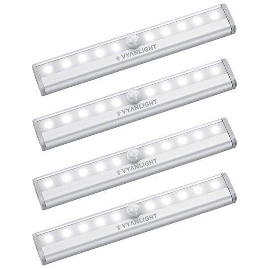 VYANLIGHT Under Cabinet Lighting – Motion Sensor Closet Lights, Battery Operated LED Strip Light Bar, Stick-On Wireless Indoor Lights for Kitchen, Pantry, Hallway, Stairs, 4 Pack