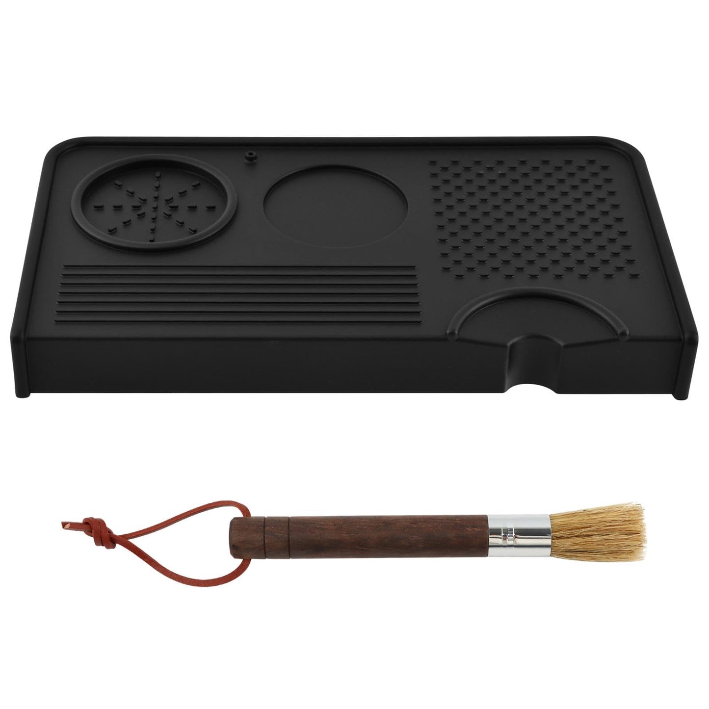 Espresso Tamping Mat and Coffee Brush Set, Non-Slip Silicone Coffee Tamper Mat Tamping Station for Home Kitchen Coffee' Bar, Barista Espresso Machine Acceessories(COLOR:Black)
