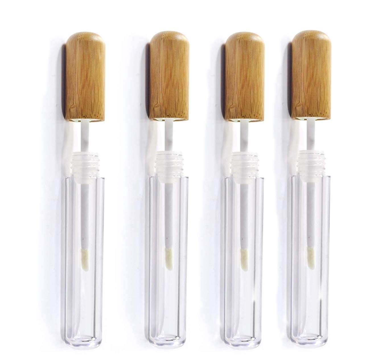 Healthcom 6 Pieces 6ml Bamboo Lip Gloss Tubes Empty Refillable Plastic Lip Balm Bottles Vials with Wand DIY Lipstick Tubes Lipgloss Tube Travel Cosmetic Container Samples for Girl Women Makeup