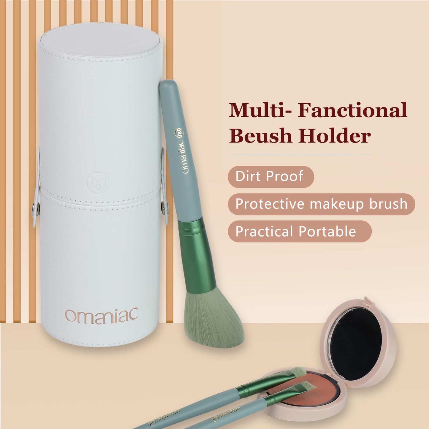OMANIAC Makeup Brush Set Professional, 20Pcs Pearlescent Wood Handle Makeup Brushes, Premium Cruelty-Free Synthetic Fiber Hair, Travel Make up Brushes Set with Case (Green)