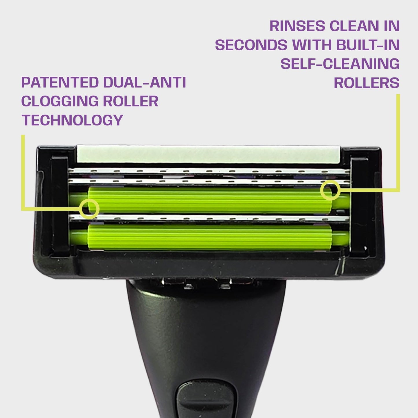 Anti-Clogging Razor Cartridge with Patented Dual Roller System – Triple Blade, Easy-Rinse Design, 1 Handle 3 Refills – YES! Your Epic Shave
