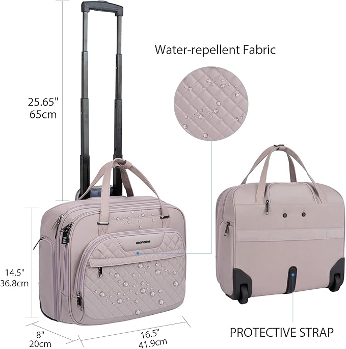 EMPSIGN Rolling Laptop Bag Women with Wheels, Briefcase for Women Fits Up to 15.6 Inch Laptop Briefcase on Wheels, Water-Repellent Overnight Rolling Computer Bag with RFID Pockets, Grey Pink