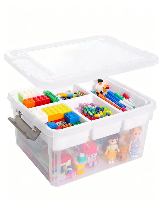 Clear Storage Box with Dividers, Plastic Organizer Box with Compartments and Secure Lid, Multi-Compartment Craft Organizer for Beads, Sewing Supplies, Jewelry, Toys and Small Parts Storage Container