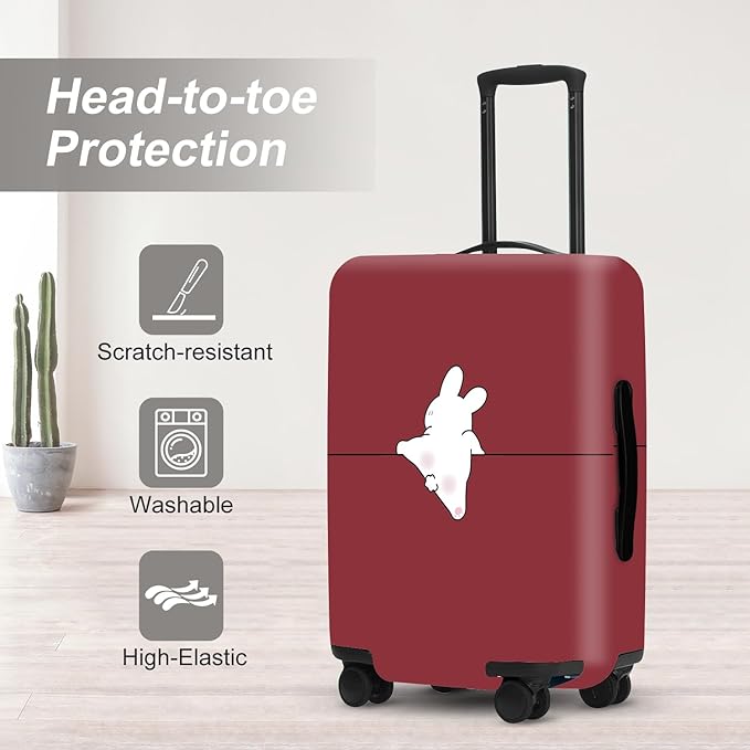 Burgundy Rabbit Luggage Protector, Washable Suitcase Cover Simple Animal Pattern Anti-scratch for 28",30"Bag