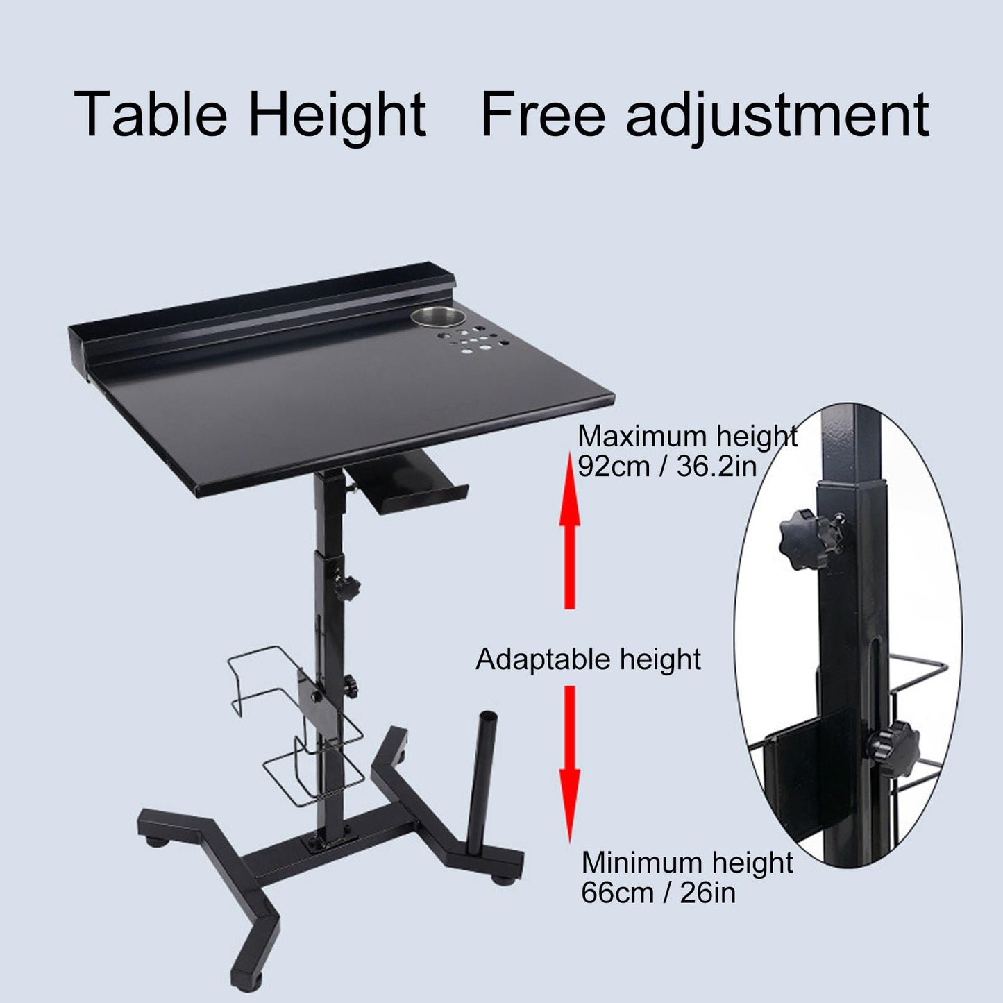Diydeg Portable Workstation, 66 to 92cm Adaptable Height Salon Serving Tray Work Station with Slot, Anti Skid Pad for Beauty Salon Equipment