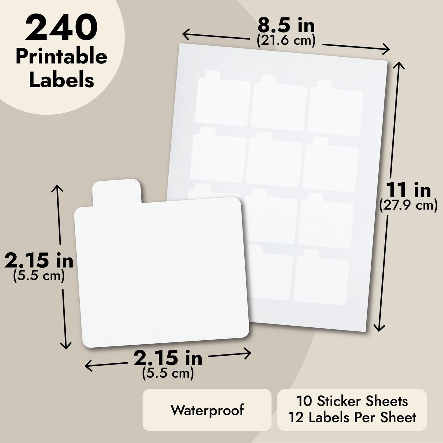 Paper Junkie Lip Balm Wrapper Labels - 240 Pack, 2.15 x 2.15 in, White, 20 Sheets - Blank Lip Balm Labels - Customizable Sticker Sheets for Tubes