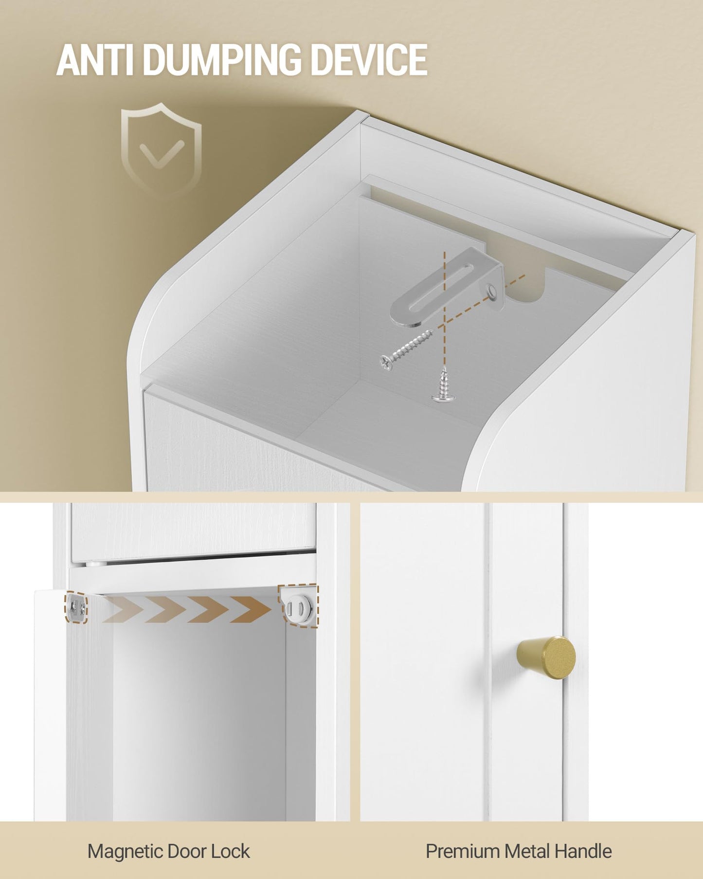 Hzuaneri 70.9" H Bathroom Storage Cabinet, Tall Corner Cabinet with 4 Doors and Adjustable Shelf, Slim Freestanding Floor Cabinet with Arched Door for Small Spaces, 7.9" D x 7.9" W x 70.9" H White